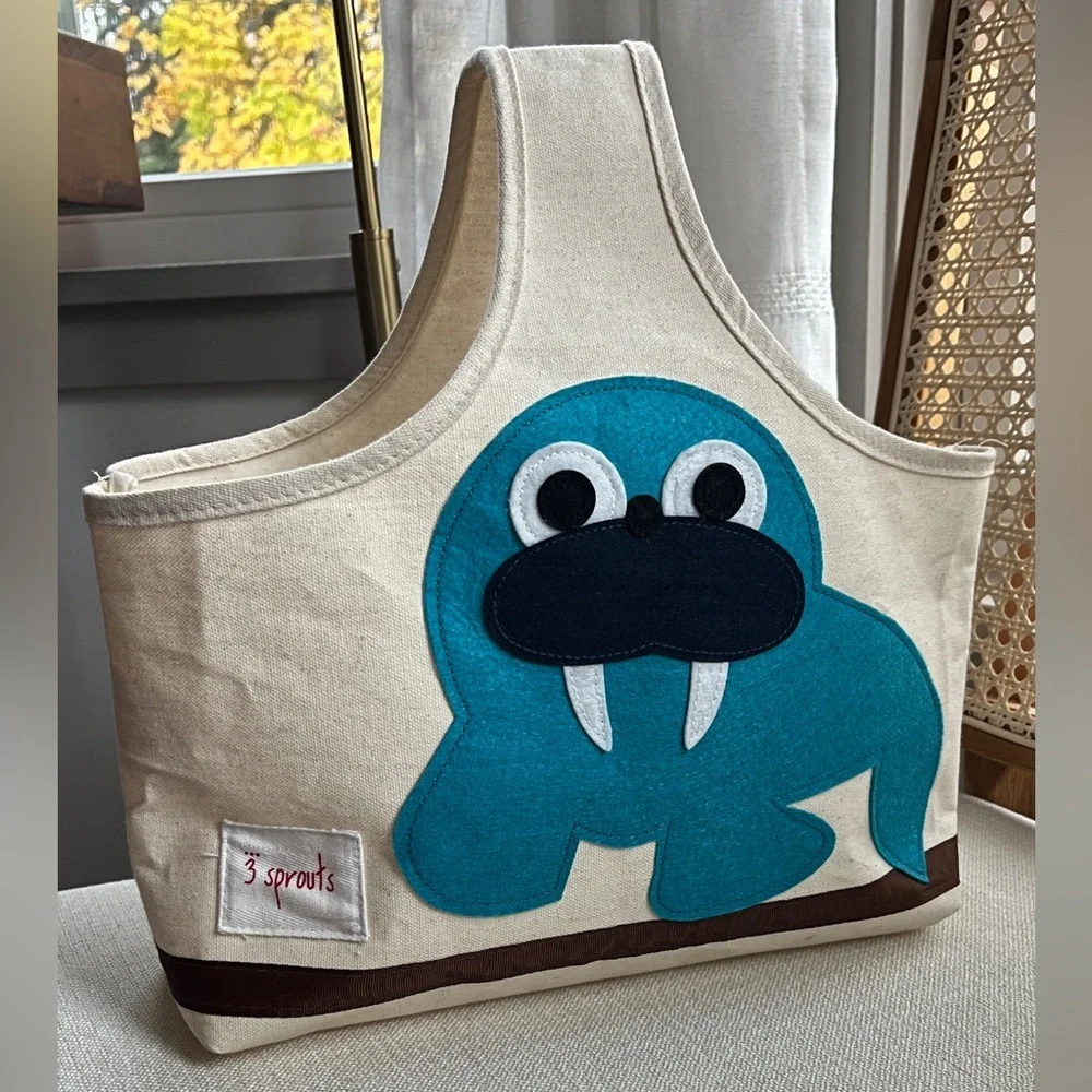 3 Sprouts Walrus Cotton Canvas Nursery Storage Caddy Bag‎